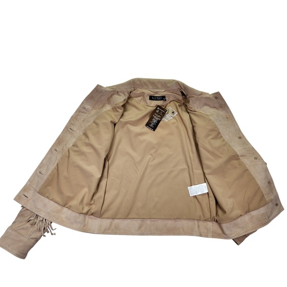 Lauren Ralph Lauren Goat Suede Fringe Western Boho Cowgirl Jacket NWT Tan 2 - Picture 16 of 17